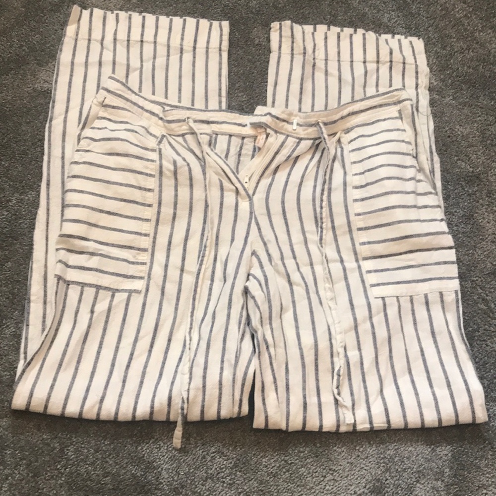 Laundry size 4 linen blue and cream striped pants